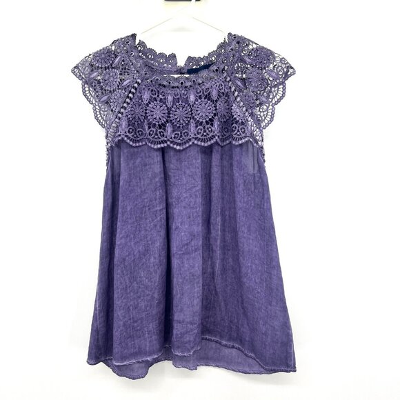 Blue Rain Washed Purple Sleeveless Crochet Top Blouse Women's Medium - Picture 1 of 4